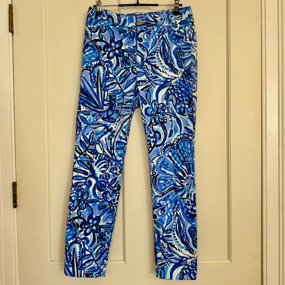 Lilly Pulitzer Kelly Skinny Ankle Pants Blue Zanzibar Zoo Print Size 2